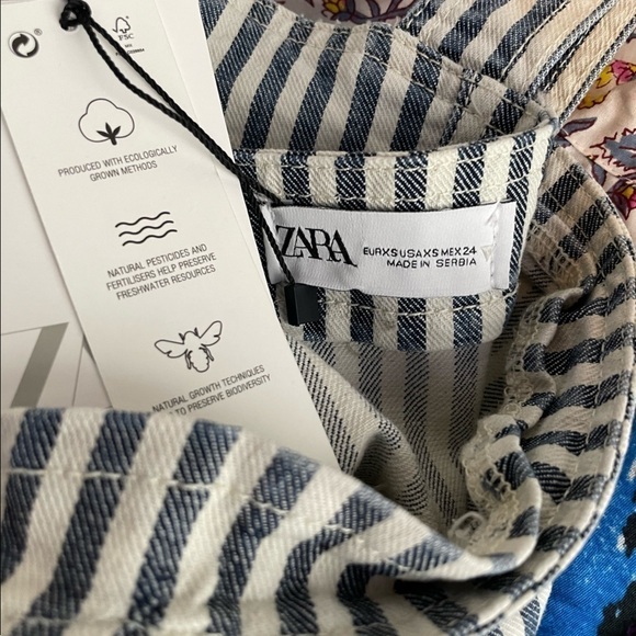 NWT Zara Striped Denim Crop Top in Blue White Size‎ Extra Small - Picture 4 of 7
